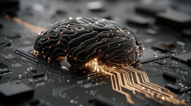 Futuristic Artificial Brain Integrated with Circuit Board Representing Advanced AI