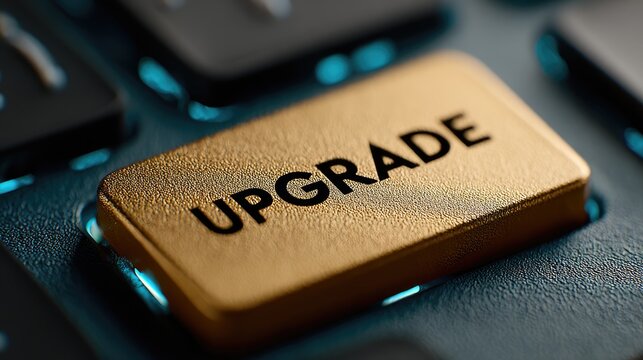 Golden Upgrade Button on Modern Keyboard with High-Tech Lighting - Powered by Adobe