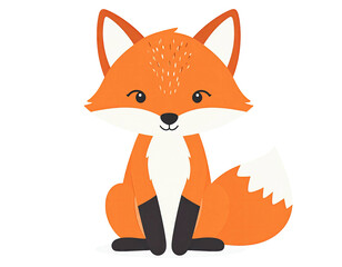 Obraz premium Cute cartoon fox illustration with orange fur and white accents.