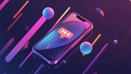Smartphone And Social Media Notifications With Neon Effects And Abstract Shapes - Powered by Adobe