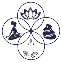 Zen Wellness Icons Arranged in a Circular Pattern with Lotus and Yoga lotus flower