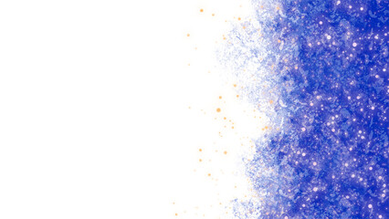 Blue watercolor texture with golden sparkles on transparent background. Gradient effect on the right side. Empty space ideal for overlay text. For elegant backgrounds, winter themes. PNG