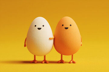 Two Fried Eggs with Cute Faces – Funny Food Characters on Yellow Background