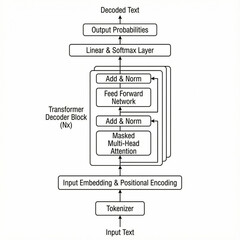 Obraz premium Diagram of transformer decoder architecture with input and output layers 