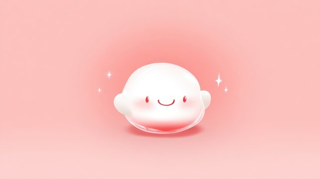 A cute, smiling jelly-like character against a soft pink background, perfect for children's products, social media, or creative projects, It conveys joy and playfulness while attracting attention,