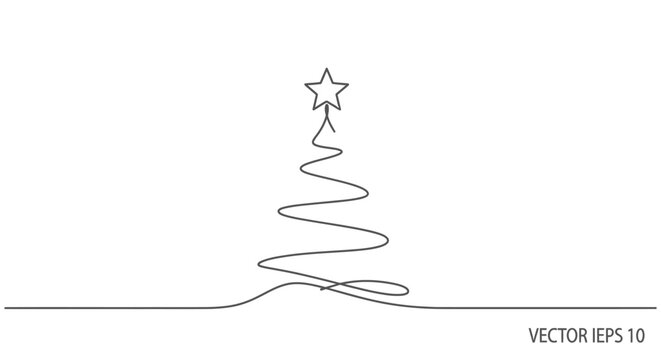 Minimalist line art of a Christmas tree adorned with a star representing the festive season