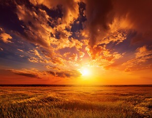 orange sky featuring the sun and clouds in hot summer weather