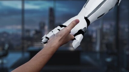 A hand extends towards digital icons representing various communication methods, illustrating modern connectivity in a sleek office environment for business outreach. Auvana