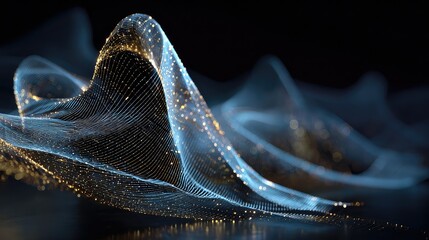 Stunning abstract waves of data illuminated with sparkling gold lights for modern technology and futuristic concepts, perfect for backgrounds and innovative presentations
