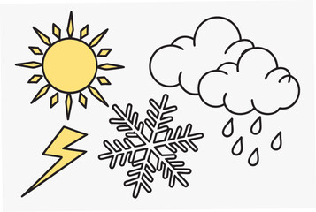 Weather icons including sun clouds lightning and snowflake rain