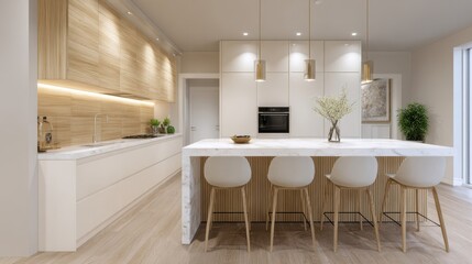 sunny openplan cooking area, contemporary kitchen space featuring sleek cabinets and cozy seating area, bright and modern kitchenista with inviting atmosphere ideal for dining and social gatherings