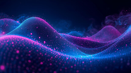 abstract digital waveform with flowing dots and energy grid in vibrant tech style