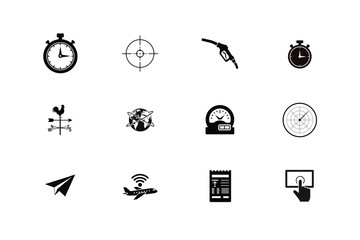 Collection of various icons representing time travel and technology
