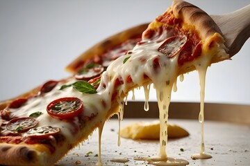 Pizza Slice Lift with Melted Cheese Drip and Pepperoni