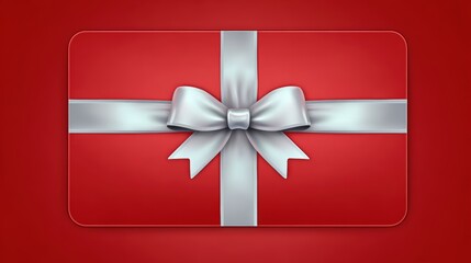 A vibrant red gift card wrapped in a silver bow, ideal for promotions, holiday greetings, or marketing materials that emphasize gifting, This image evokes joy and celebration,