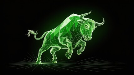 Obraz premium An image of a charging bull with a glowing green and geometric design
