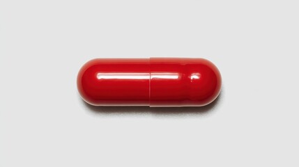 A vivid red capsule sits on a plain background, making it ideal for healthcare and pharmaceutical themes, packaging designs, or educational materials on medication,
