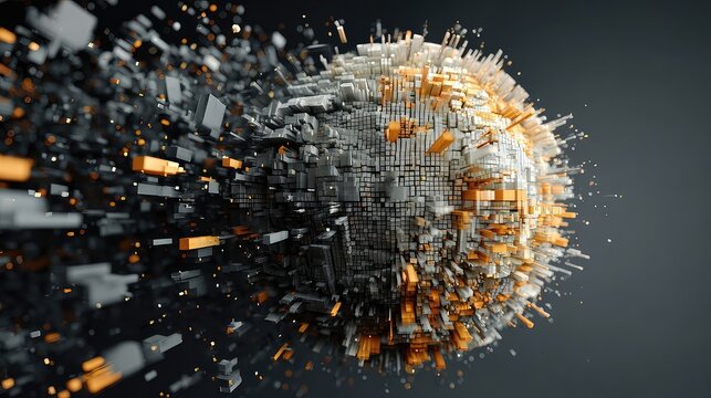 Dynamic 3D abstract sphere with vibrant orange accents perfect for modern tech startup branding or innovative product visualization, conveying cutting-edge technology and growth - Powered by Adobe