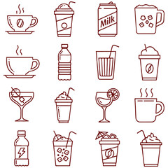 Beverage Icons Set, Collection Of Coffee Milk And Cocktail Symbols For Drink Design Project Management And Bar Applications


