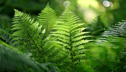 intricate fern fronds varied textures soft light lush green background plant nature