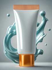 Plastic cosmetic tube, A white tube template for cosmetic packaging with blank space for text or design. Mockup image, Elegant white cosmetic tube mockup with cream smear for beauty and skincare brand