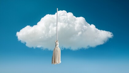 a white cloud with a rope hanging from it