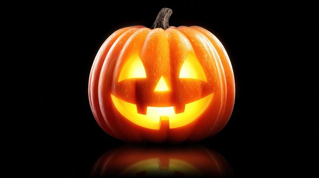 A glowing jack-o'-lantern sits against a dark background, embodying the spirit of Halloween, This image is perfect for seasonal promotions, events, or decorations related to Halloween festivities,