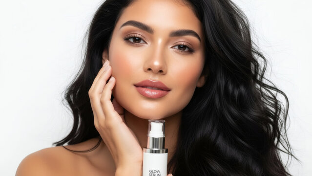 Pele Saud&aacute;vel e Radiante Retrato de Beleza Feminina com Produto Skincare