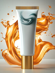 Plastic cosmetic tube, A white tube template for cosmetic packaging with blank space for text or design. Mockup image, Elegant white cosmetic tube mockup with cream smear for beauty and skincare brand