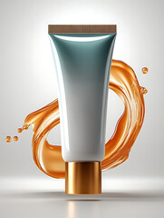 Plastic cosmetic tube, A white tube template for cosmetic packaging with blank space for text or design. Mockup image, Elegant white cosmetic tube mockup with cream smear for beauty and skincare brand