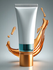 Plastic cosmetic tube, A white tube template for cosmetic packaging with blank space for text or design. Mockup image, Elegant white cosmetic tube mockup with cream smear for beauty and skincare brand