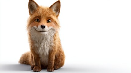 Naklejka premium A cute cartoon fox with a friendly expression sits against a light background, This image can be used in children's books, educational materials, or marketing for pet-related products,