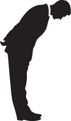Businessman Bowing Deeply Silhouette: Professional Man, Respectful Greeting, Apology Vector Icon