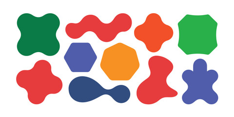 Set of Abstract Modern Geometric and Organic Shapes - Colorful Flat Vector Elements - Liquid Blob and Curvy Wave Graphics