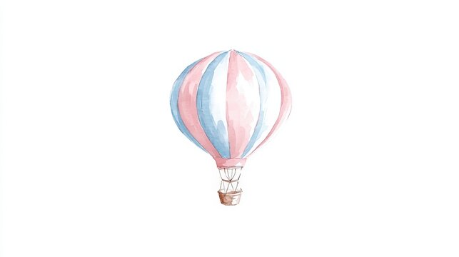 A pastel watercolor illustration of a hot air balloon, perfect for travel-themed projects, invitations, or decor, It brings a sense of adventure and whimsy to design elements,