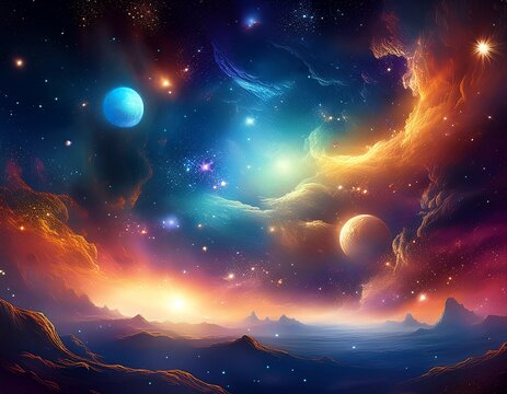 starry night sky featuring a cosmic nebula abstract space scene with galaxies and celestial bodies - Powered by Adobe