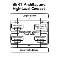 BERT architecture high-level concept diagram with components and flow  