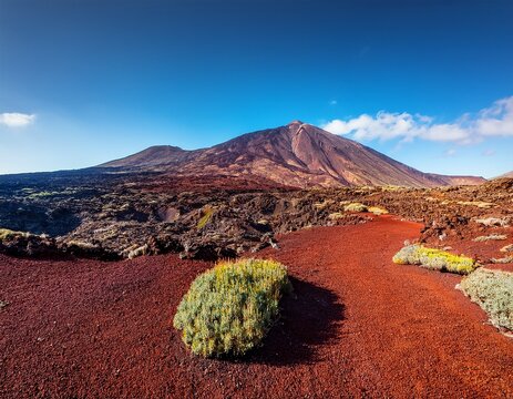 forced perspective volcano in la restinga el hierro island canary islands with volcanic landscape