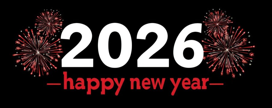 2026 happy new year fireworks celebration with bold white digits on black background