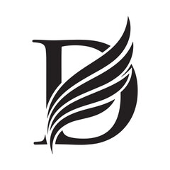 Stylized letter d logo with elegant wing design emblem concept art