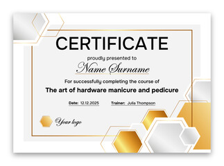 Certificate for completing various courses, classic design with geometric shapes