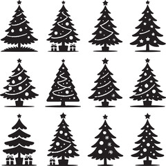 Collection of Decorative Christmas Trees in Silhouette Style for Festive Season