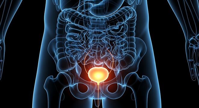 Anatomical illustration of the human urinary bladder with inflammation or infection