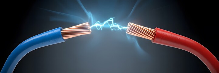 Electrical cables sparking with powerful blue energy discharge.