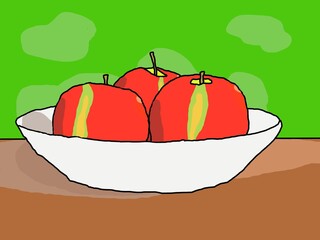 Still life with red apple fruit digital drawing