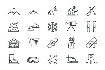 A collection of winter sport icons and graphics.