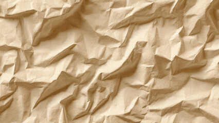 Obraz premium A detailed close-up of deeply crumpled light brown paper, showcasing its textured surface with numerous folds and creases.