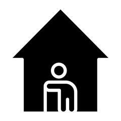 Icono de cuidado senior. Atención a personas mayores. Casa con un anciano con bastón en su interior. Ilustración vectorial