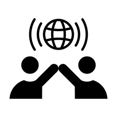 Icono de alianza global. Cooperación internacional. Dos personas chocando puños con globo terráqueo. Ilustración vectorial