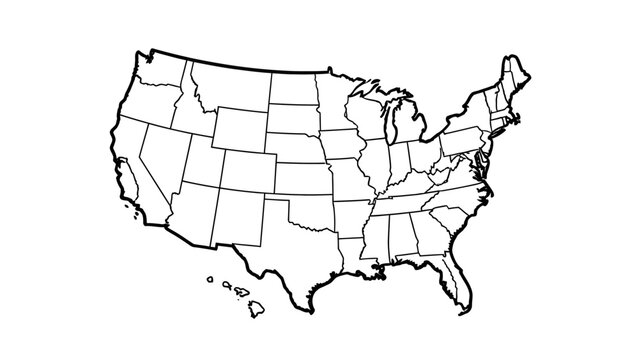 Outline map of the contiguous United States with all states clearly marked.